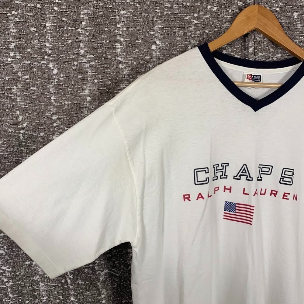 Chaps Ralph Lauren V Neck T Shirt Top White Mens Large Made in‎ USA 100% Cotton - Picture 5 of 8